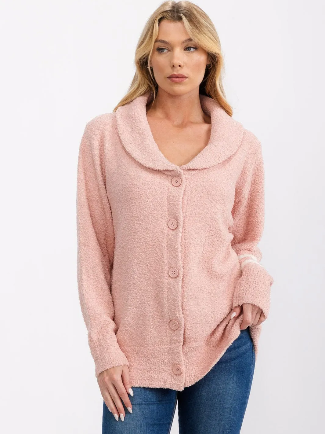 WOMEN'S LONG SLEEVE BUTTON CLOSURE DETAILED CARDIGAN SWEATER