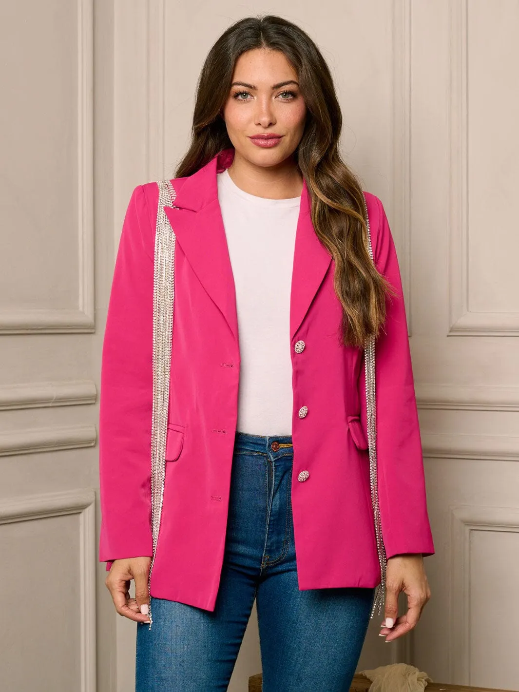 WOMEN'S LONG SLEEVE BUTTON CLOSURE STUDS DETAILED BLAZER