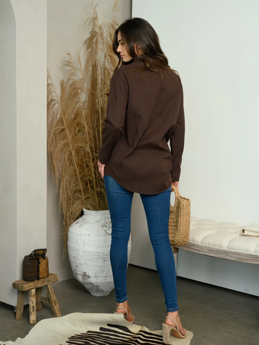 WOMEN'S LONG SLEEVE BUTTON UP COLLAR SHIRT TOP