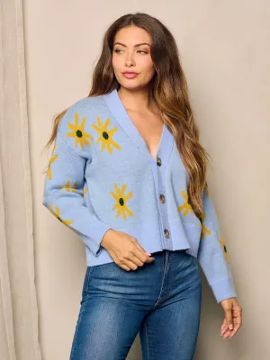 WOMEN'S LONG SLEEVE BUTTON UP FLORAL CARDIGAN SWEATER