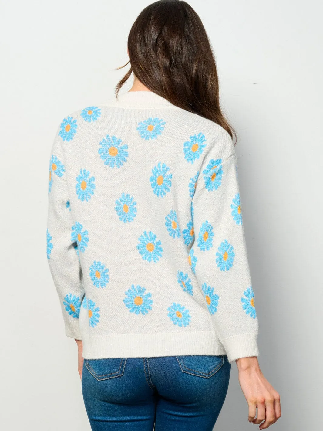 WOMEN'S LONG SLEEVE BUTTON UP FLORAL CARDIGAN SWEATER