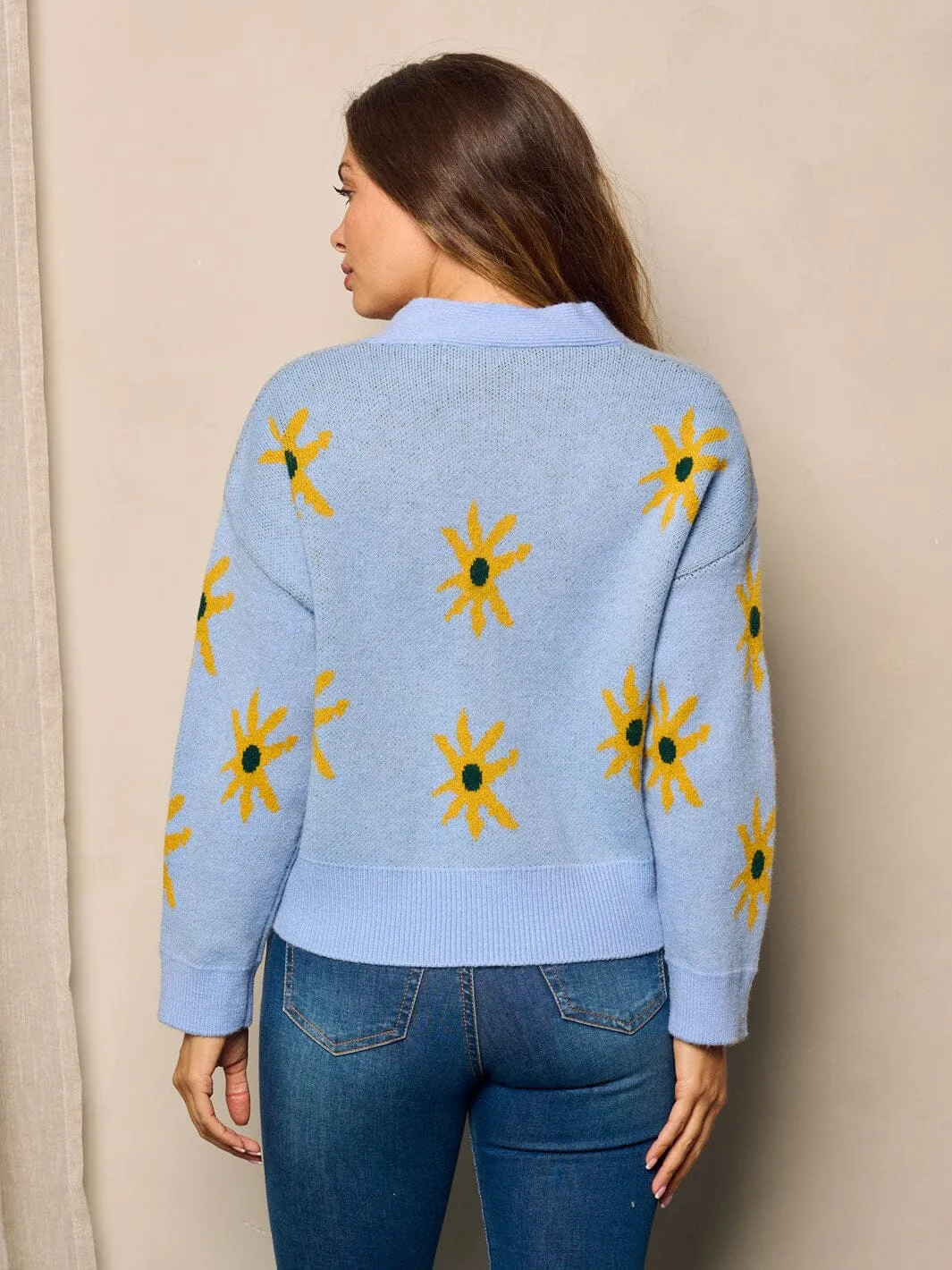 WOMEN'S LONG SLEEVE BUTTON UP FLORAL CARDIGAN SWEATER