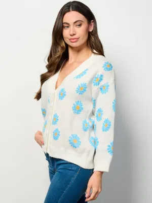 WOMEN'S LONG SLEEVE BUTTON UP FLORAL CARDIGAN SWEATER