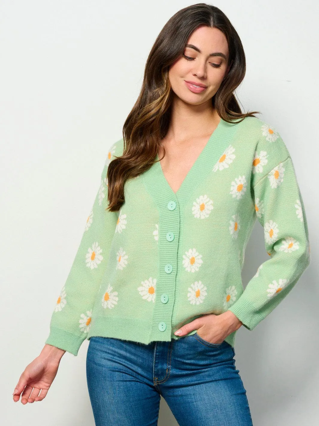 WOMEN'S LONG SLEEVE BUTTON UP FLORAL CARDIGAN SWEATER
