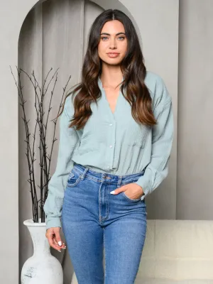 WOMEN'S LONG SLEEVE BUTTON UP SOLID BODYSUIT