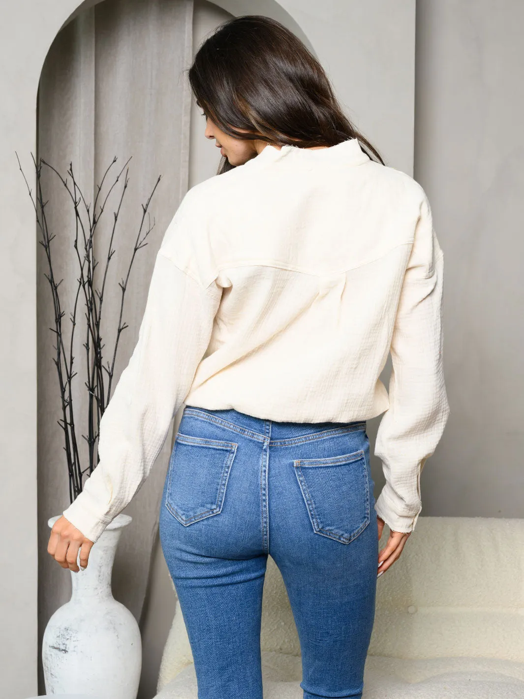 WOMEN'S LONG SLEEVE BUTTON UP SOLID BODYSUIT