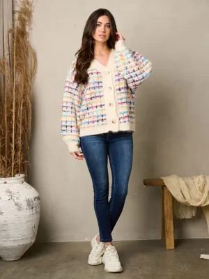 WOMEN'S LONG SLEEVE MULTI COLOR BUTTON UP SWEATER