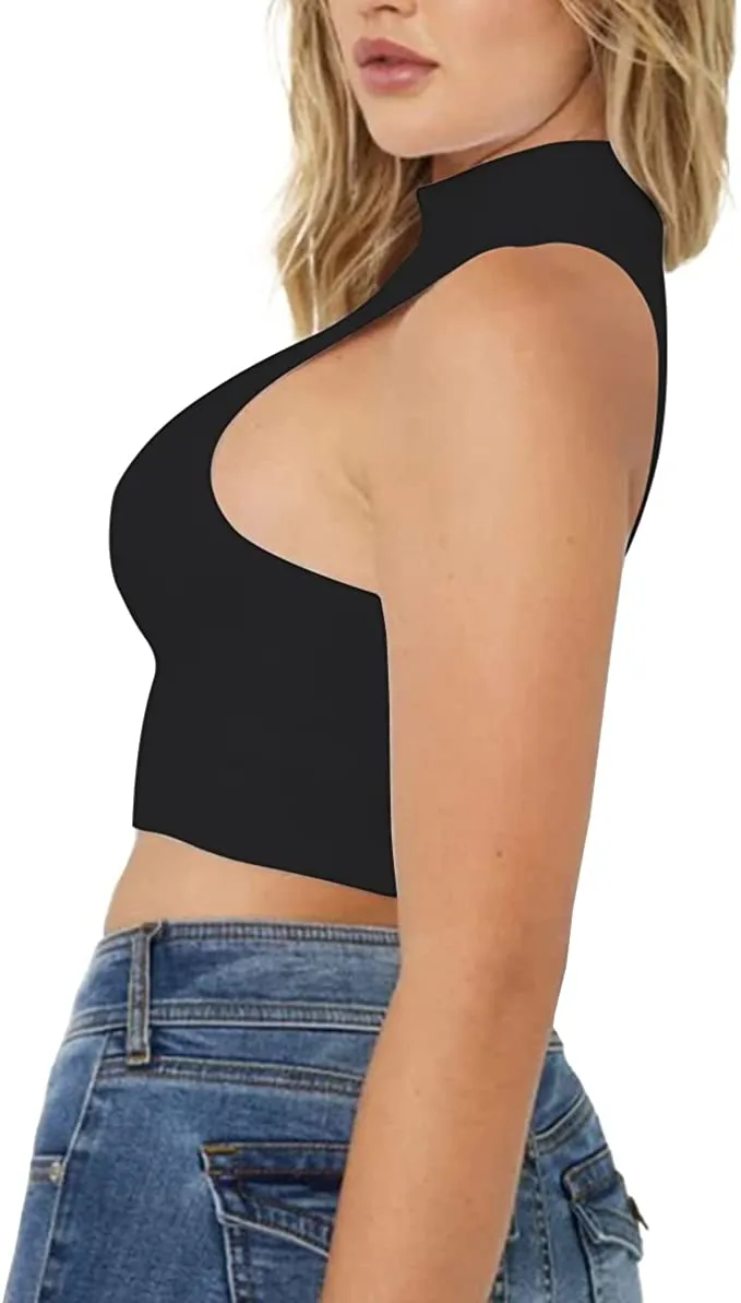 Women's Mock Neck Sleeveless Tank Basic Rib-Knit Crop Workout Casual Tank Tops