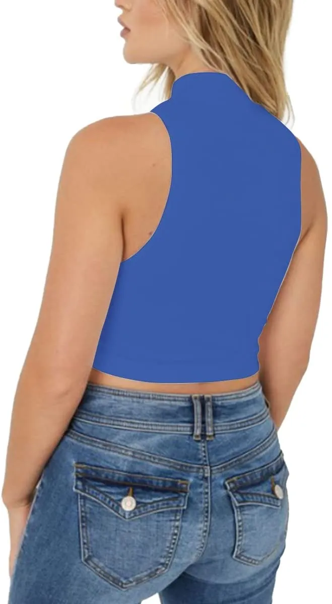Women's Mock Neck Sleeveless Tank Basic Rib-Knit Crop Workout Casual Tank Tops