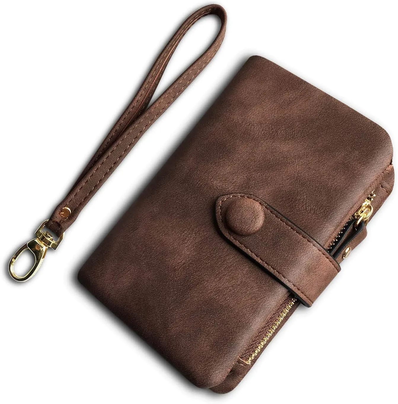 Women's Rfid blocking Bifold Leather wallet, Small Coin Purse with Wristlet