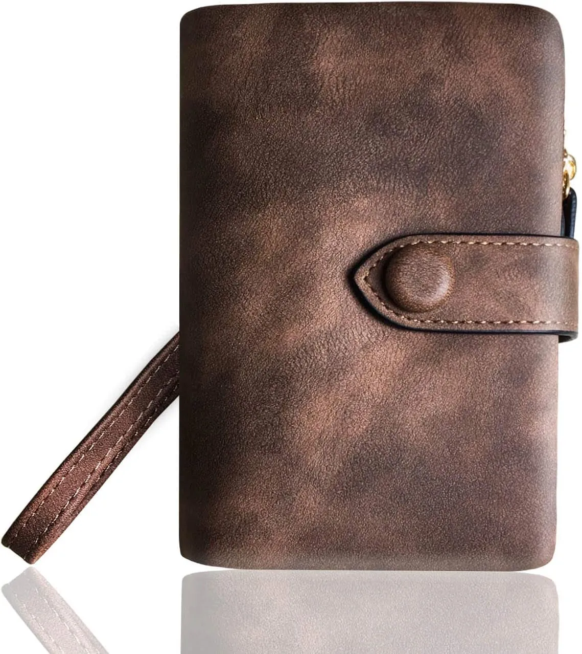 Women's Rfid blocking Bifold Leather wallet, Small Coin Purse with Wristlet