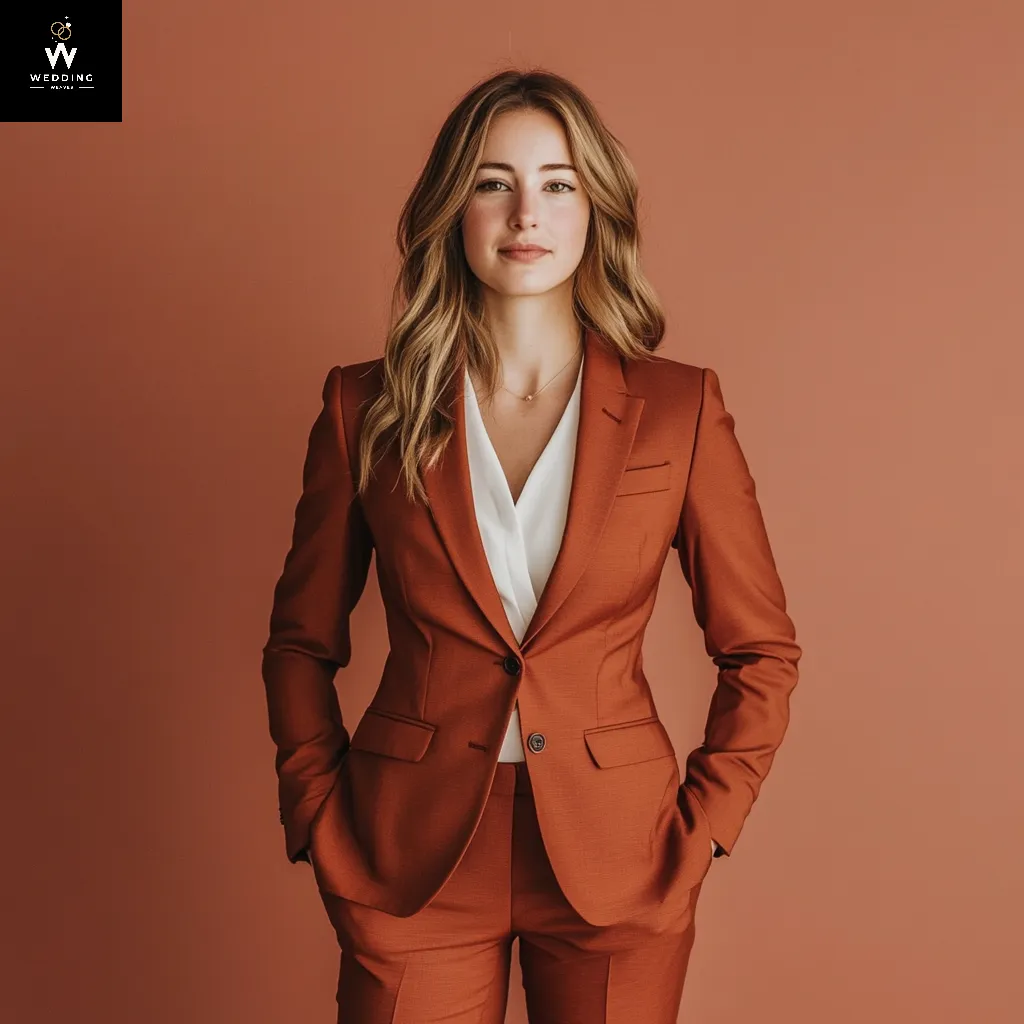 Women's Rust 2-Piece Suit – Tailored Fit with Peak Lapel for a Sophisticated Look