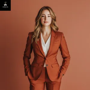 Women's Rust 2-Piece Suit – Tailored Fit with Peak Lapel for a Sophisticated Look