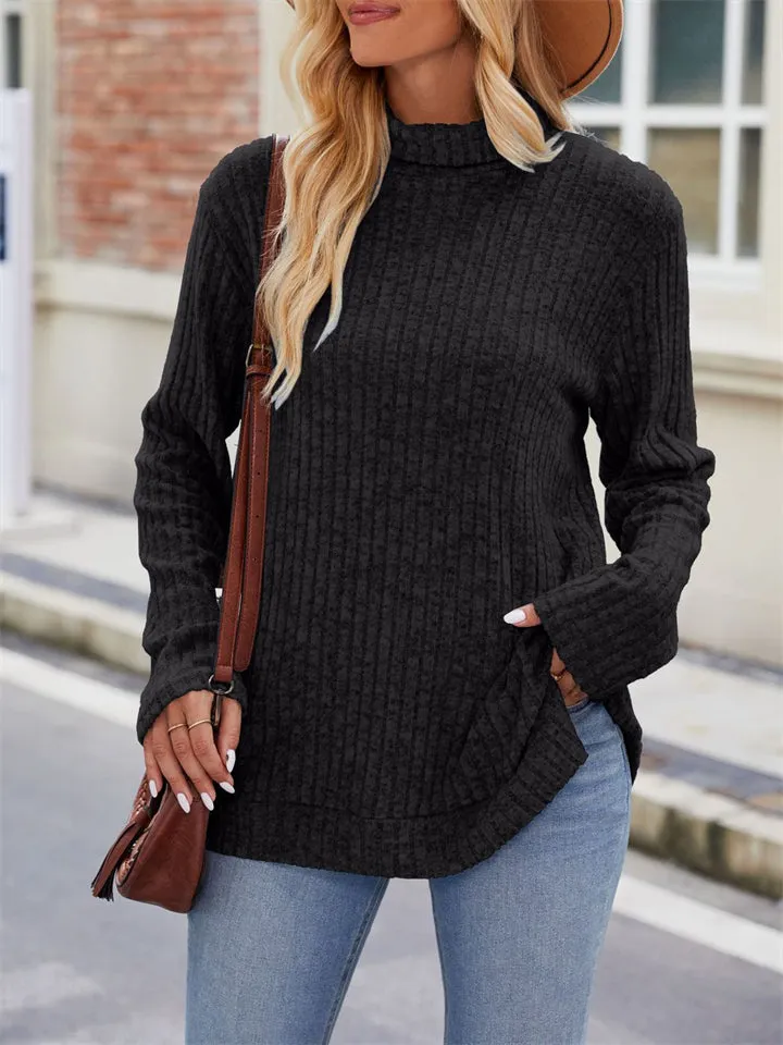 Women's Striped Texture High Neck Slim Fit Shirt