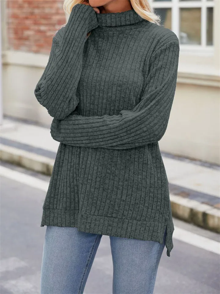 Women's Striped Texture High Neck Slim Fit Shirt