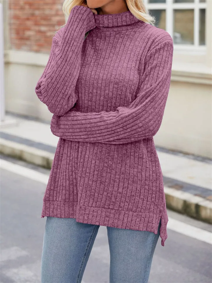 Women's Striped Texture High Neck Slim Fit Shirt