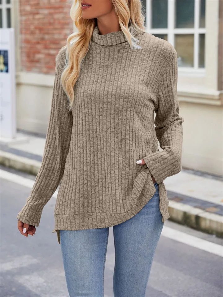 Women's Striped Texture High Neck Slim Fit Shirt