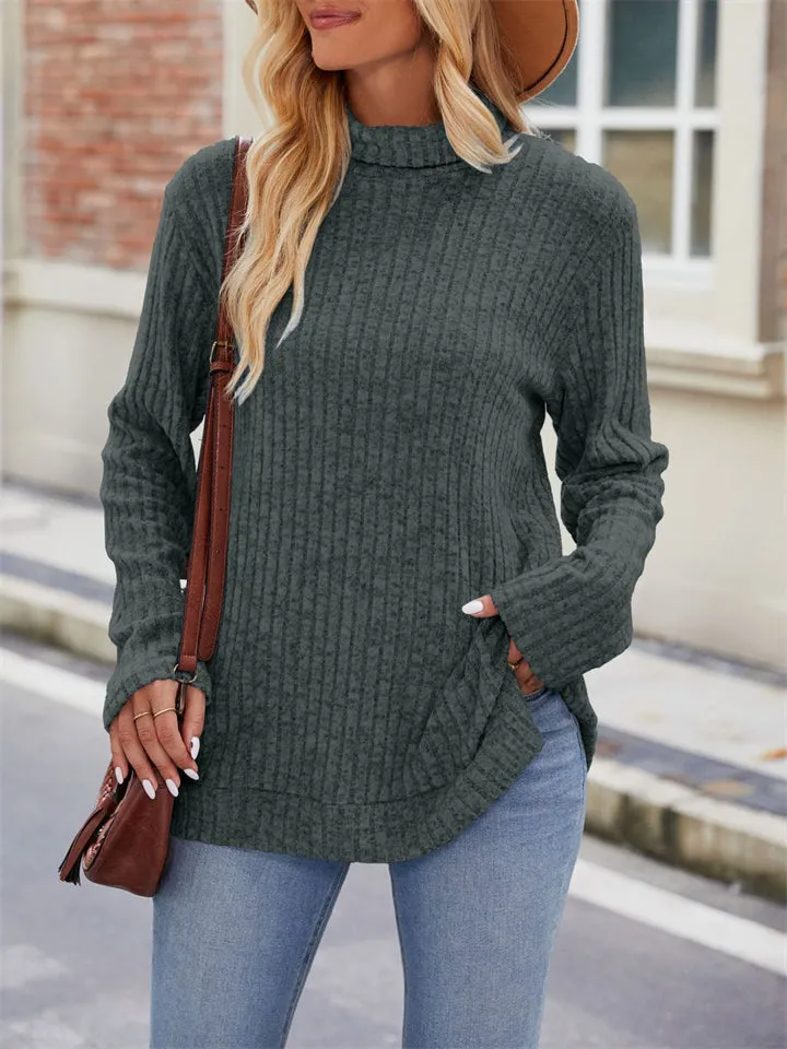 Women's Striped Texture High Neck Slim Fit Shirt