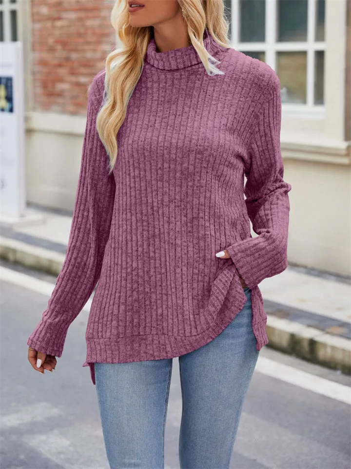 Women's Striped Texture High Neck Slim Fit Shirt