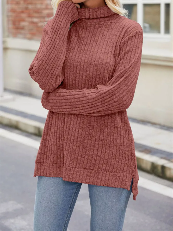 Women's Striped Texture High Neck Slim Fit Shirt