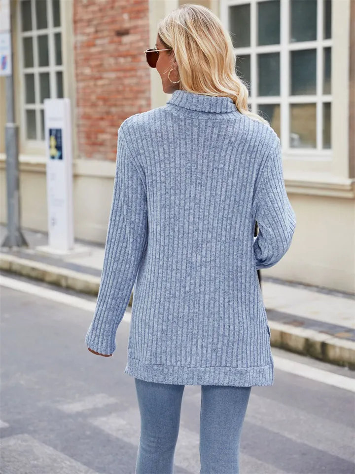 Women's Striped Texture High Neck Slim Fit Shirt