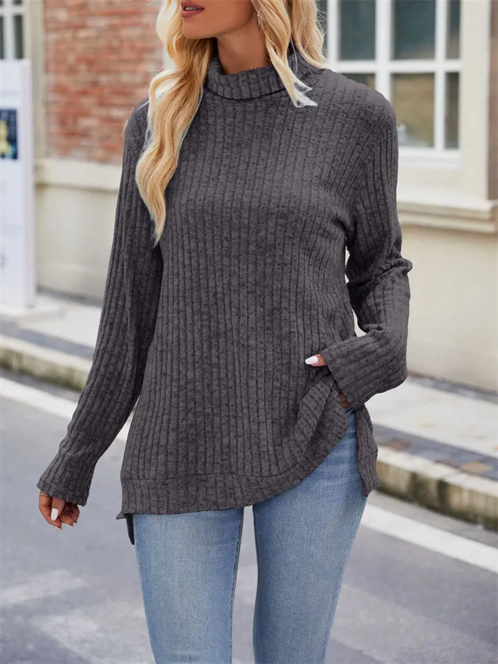 Women's Striped Texture High Neck Slim Fit Shirt