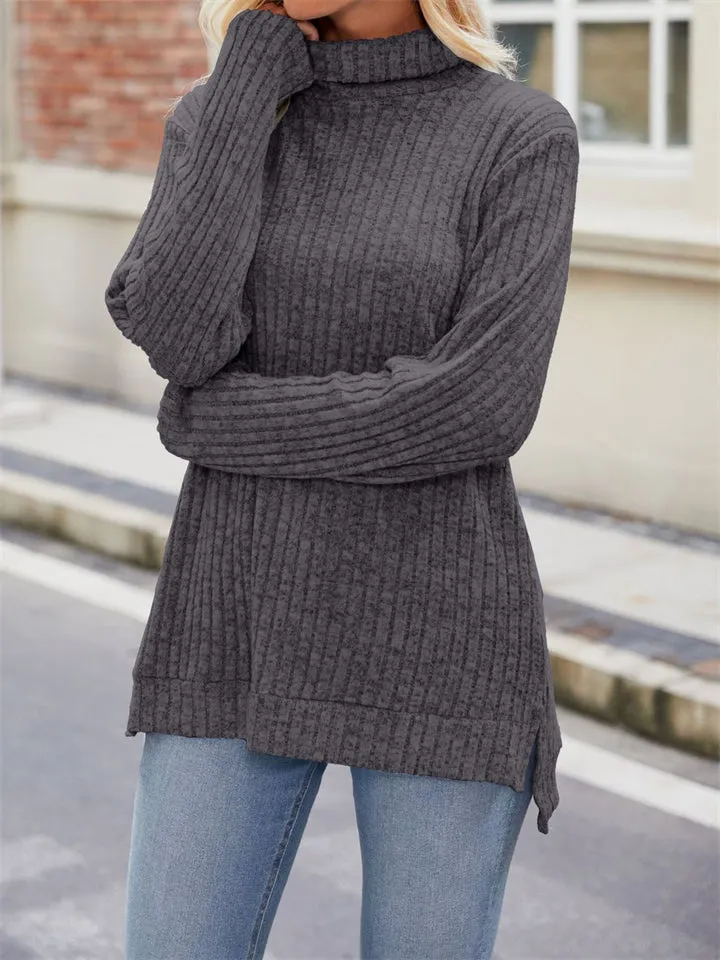 Women's Striped Texture High Neck Slim Fit Shirt