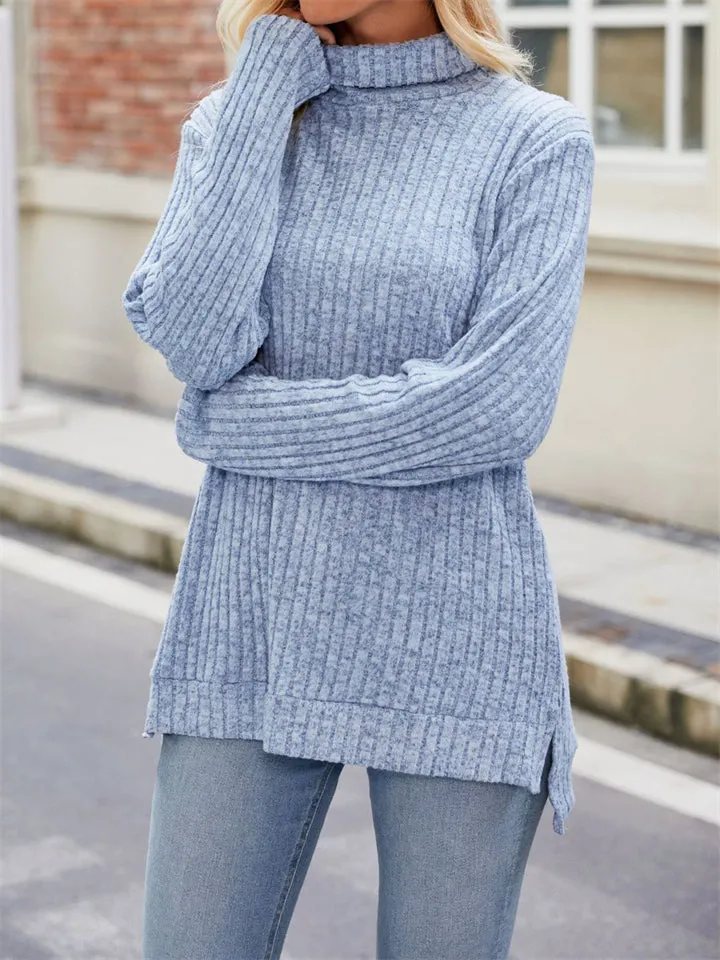 Women's Striped Texture High Neck Slim Fit Shirt