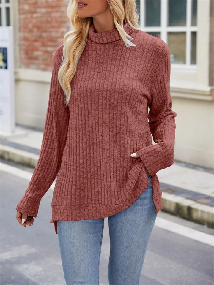 Women's Striped Texture High Neck Slim Fit Shirt