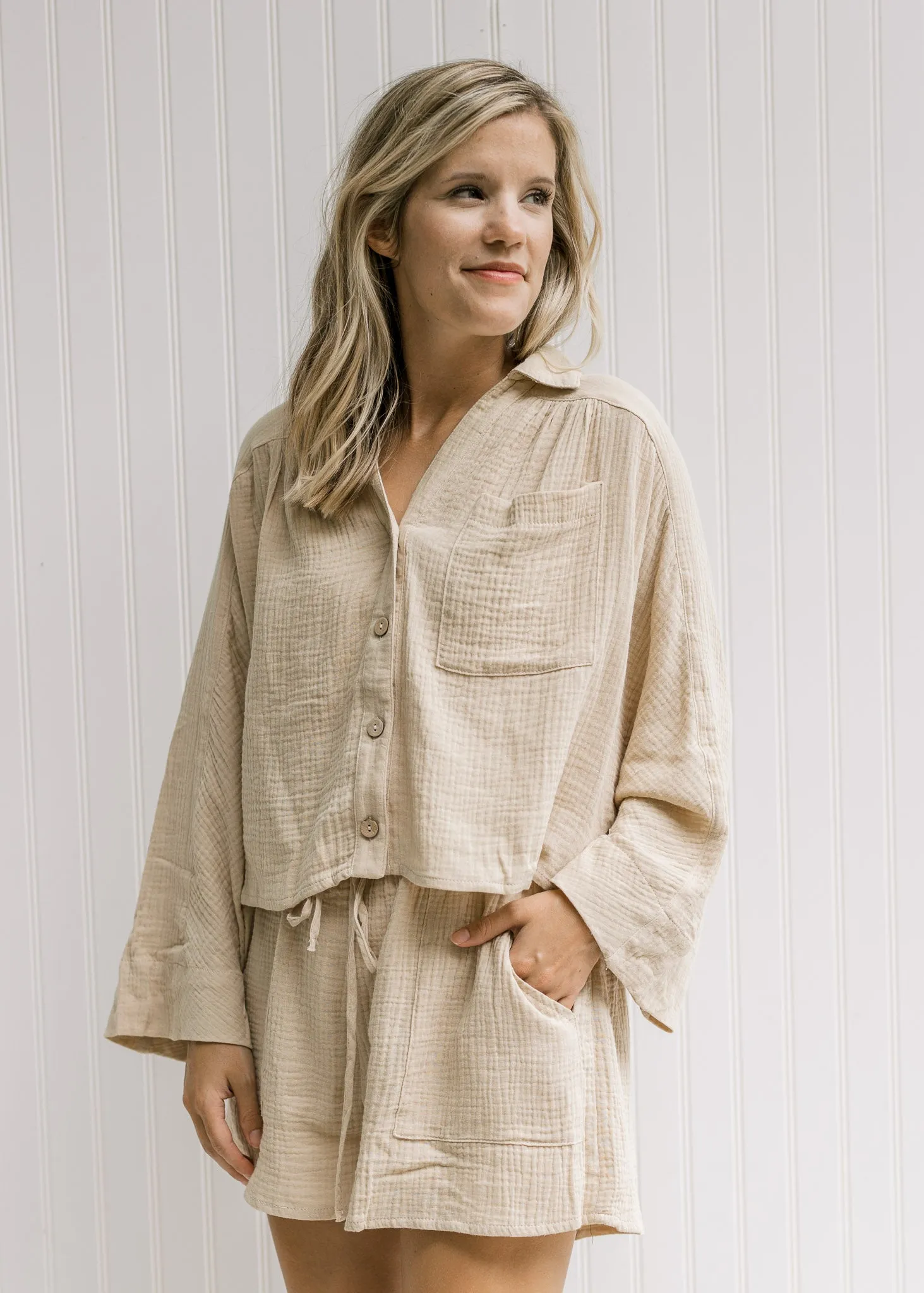 X Sand Button Shortie Set