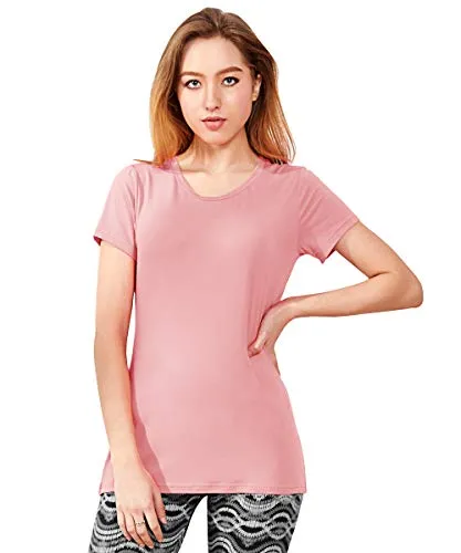Zengjo Womens Active Basic Tee Shirts Scoop Neck Plain T Shirt Short Sleeve for Women(XS(Bust 33-34.5"),Blush Pink)