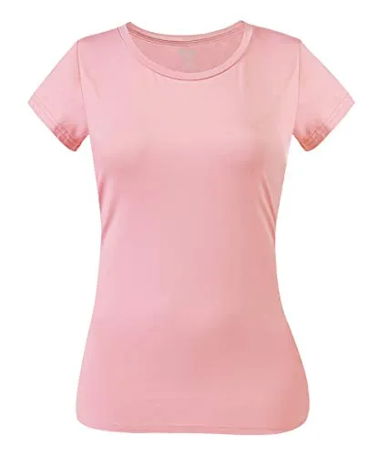 Zengjo Womens Active Basic Tee Shirts Scoop Neck Plain T Shirt Short Sleeve for Women(XS(Bust 33-34.5"),Blush Pink)