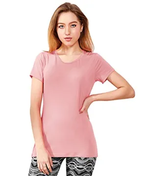 Zengjo Womens Active Basic Tee Shirts Scoop Neck Plain T Shirt Short Sleeve for Women(XS(Bust 33-34.5"),Blush Pink)